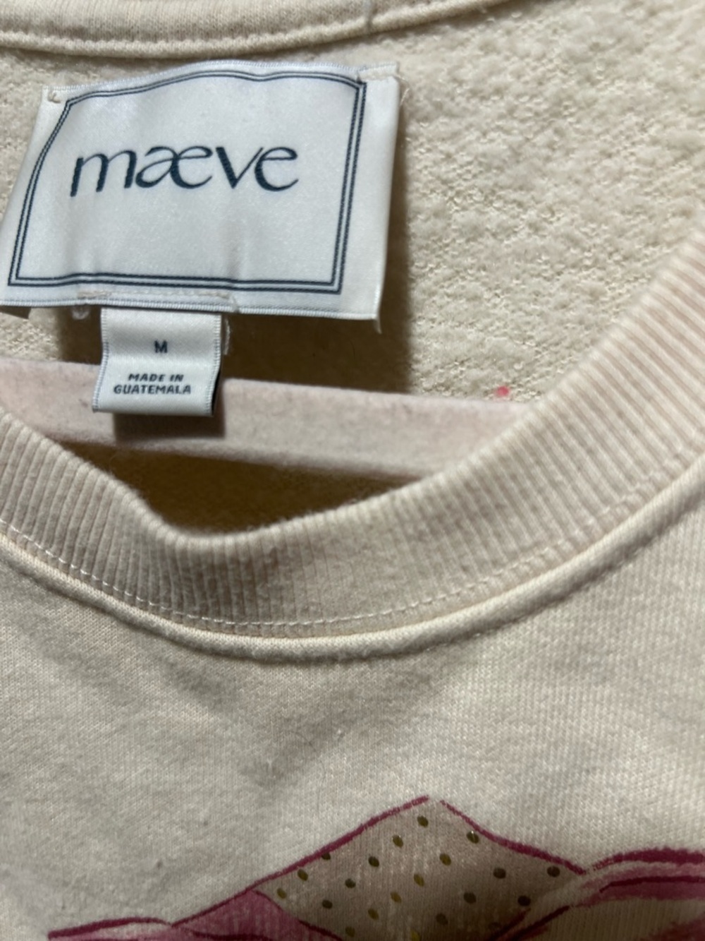 Maeve Anthropologie Sweatshirt Medium Cream Puppy Graphic Bow Gift Cozy - Picture 4 of 6